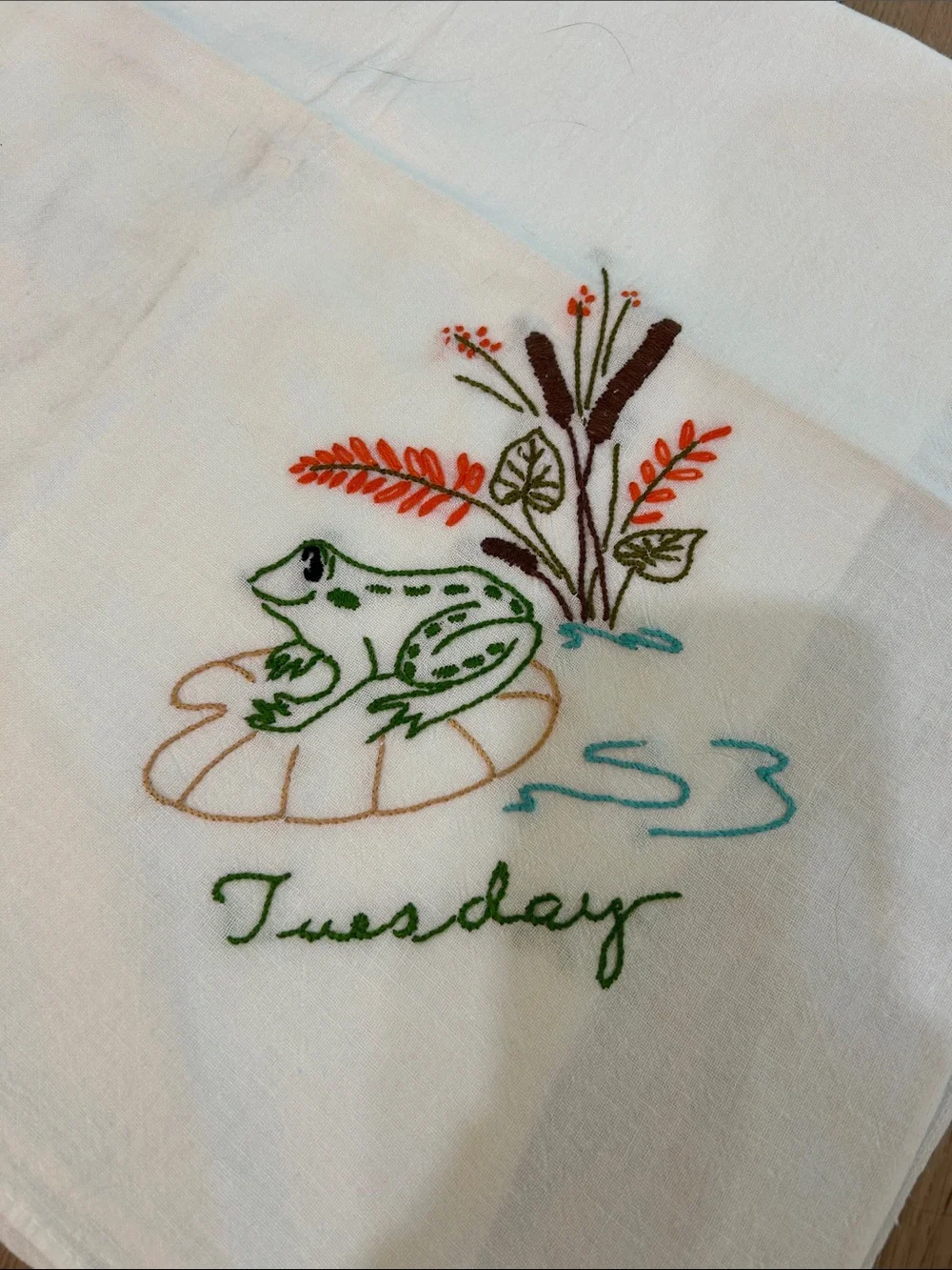 Vintage Hand Embroidered Frog Tea Towels Set